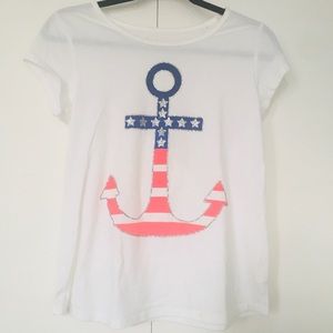 Girls SO white patriotic anchor shirt